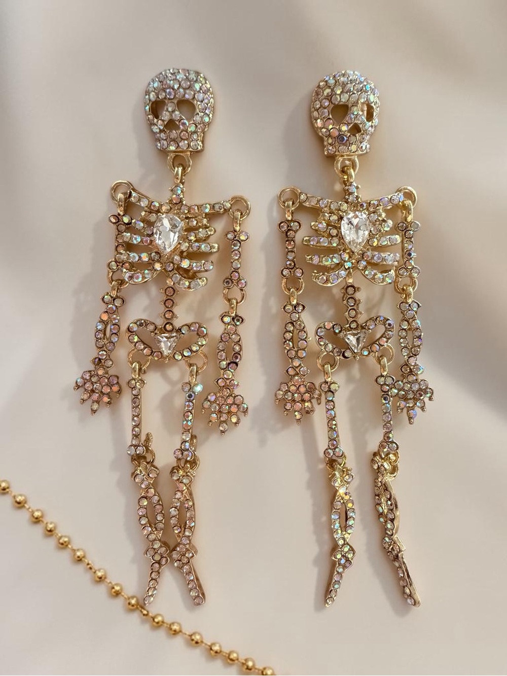 Gold Crystal Skeleton Dangle Earrings